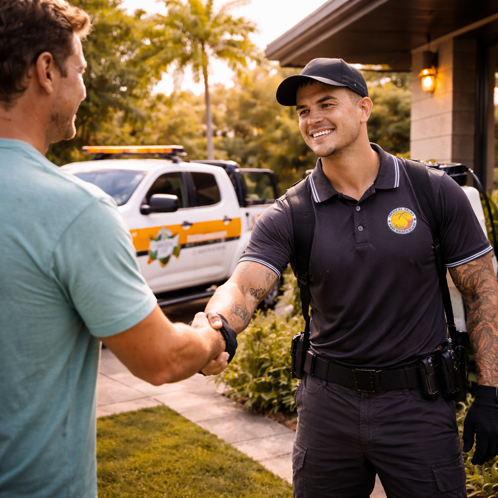 Pest control technician servicing a Cairns property